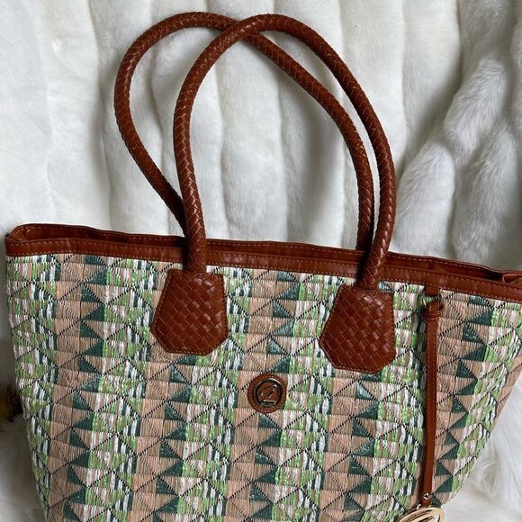Galian NewYork PVC quilted large tote multi pastel color with brown trim - Picture 4 of 11